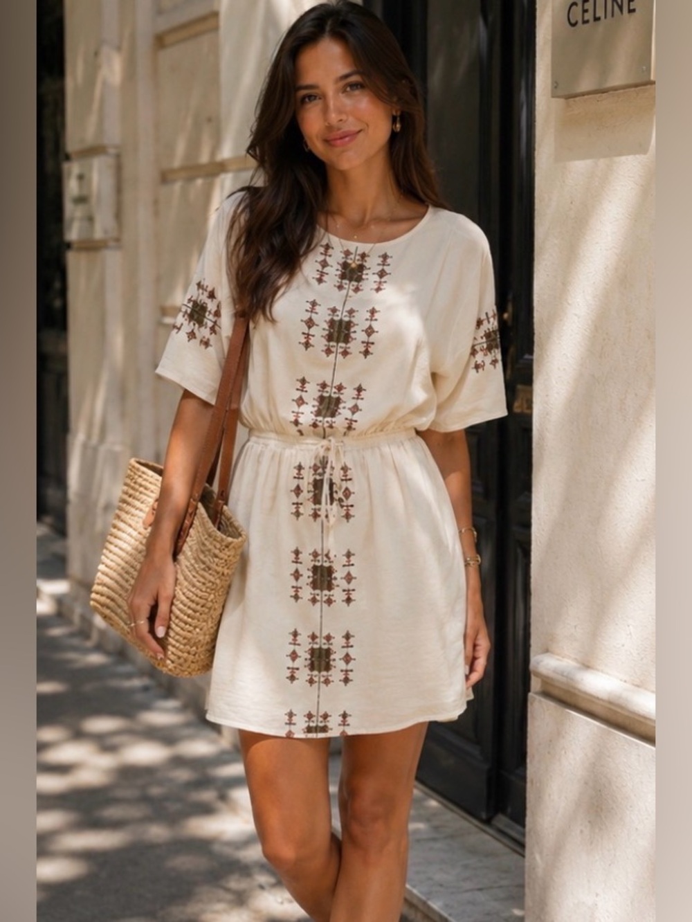 Zara Trafaluc Embroidered Ethnic Tunic Kaftan Dress